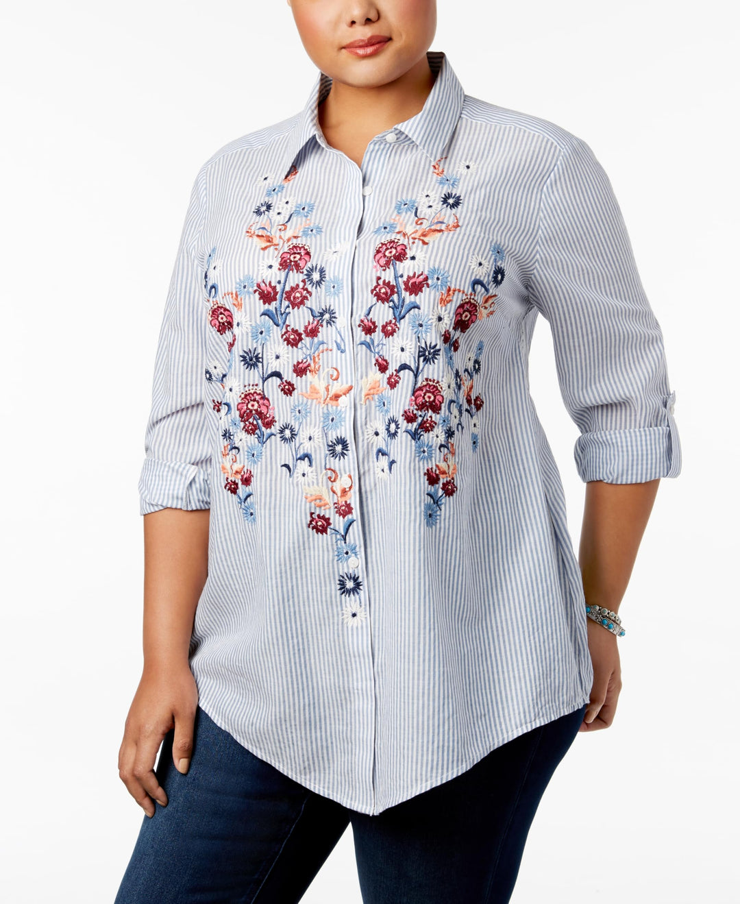 Style & Co Plus Size Embroidered Striped Shirt