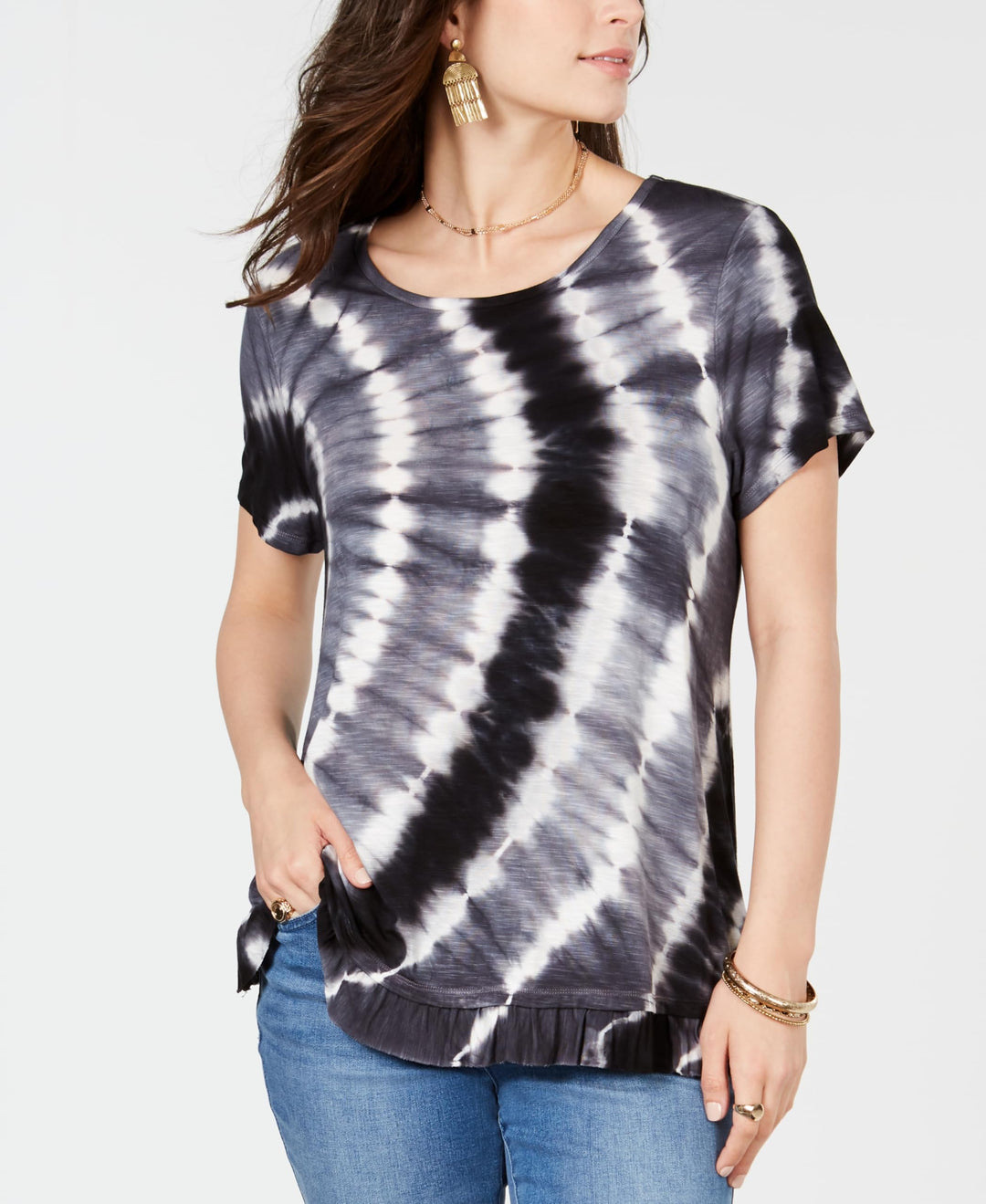 Style & Co Ruffle Hem Tie Dye Top