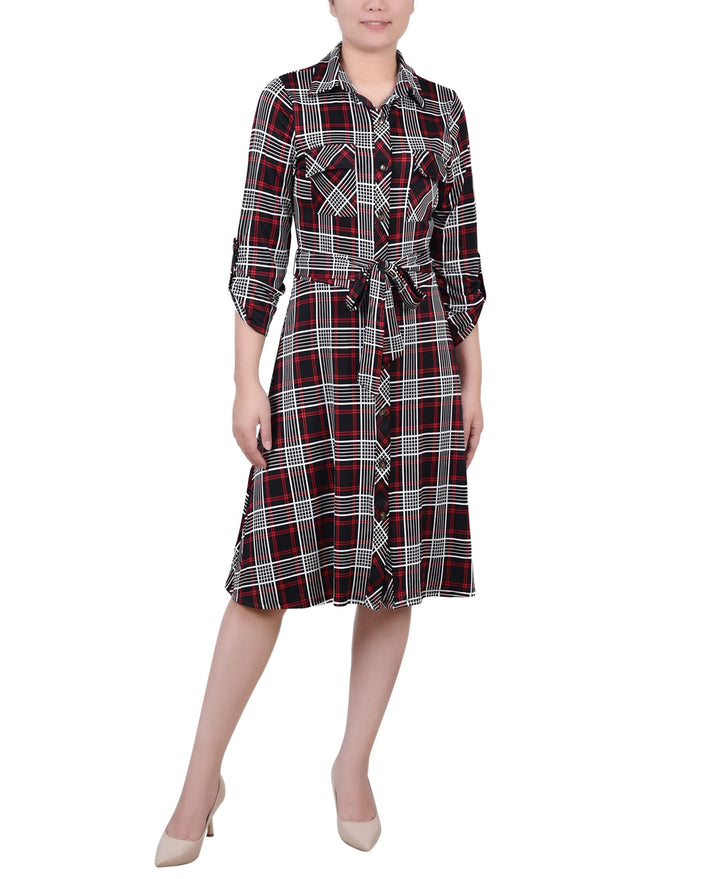 Petite 3/4 Sleeve Roll Tab Shirtdress