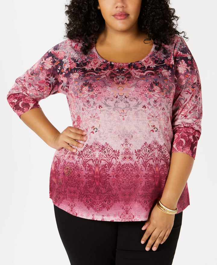 Style & Co Plus Size Printed Embellished Top