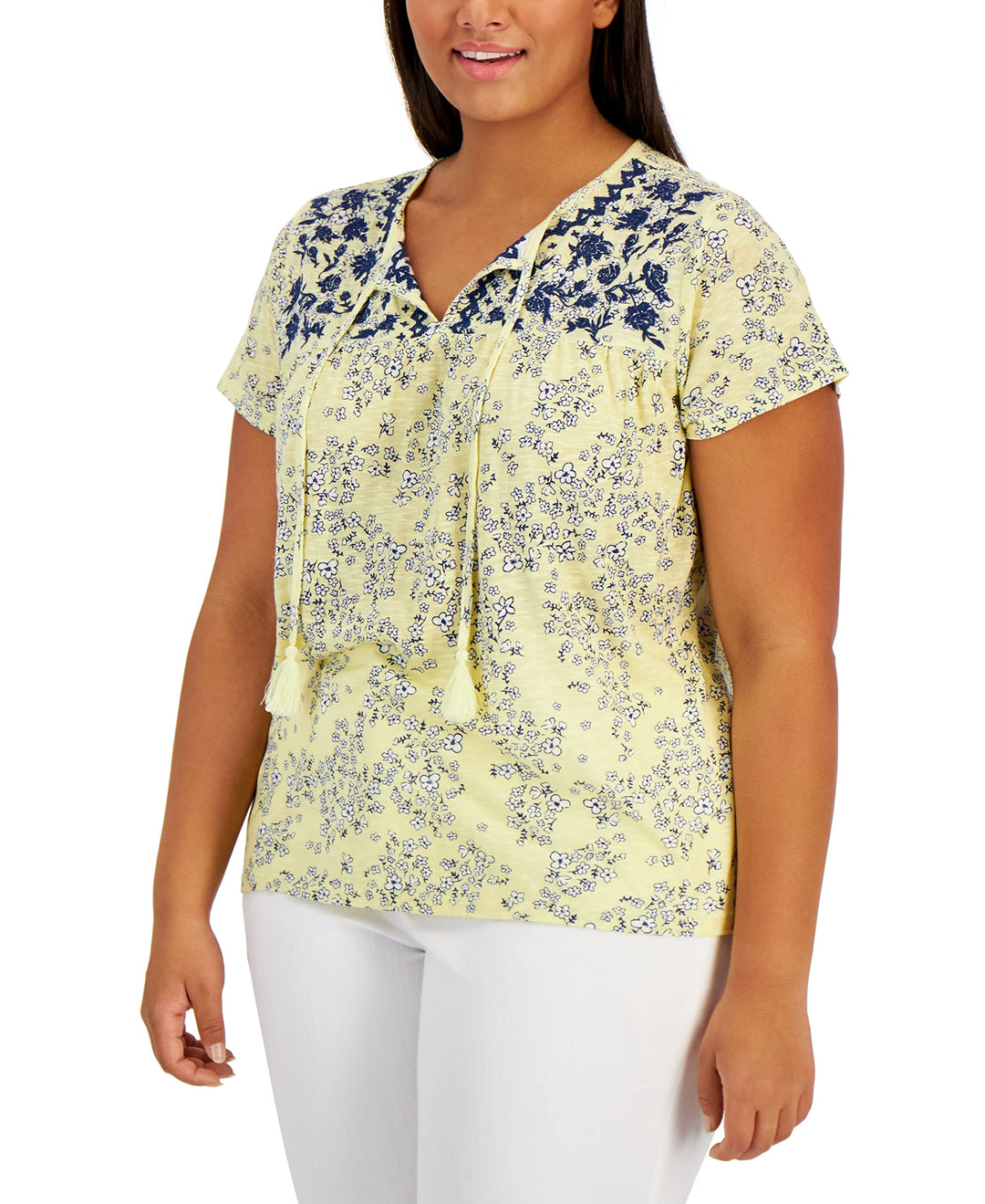 Style & Co Plus Size Split Neck Embroidered Top