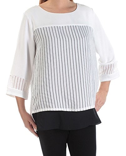 Alfani Striped Jewel Neck 3/4 Sleeve Top