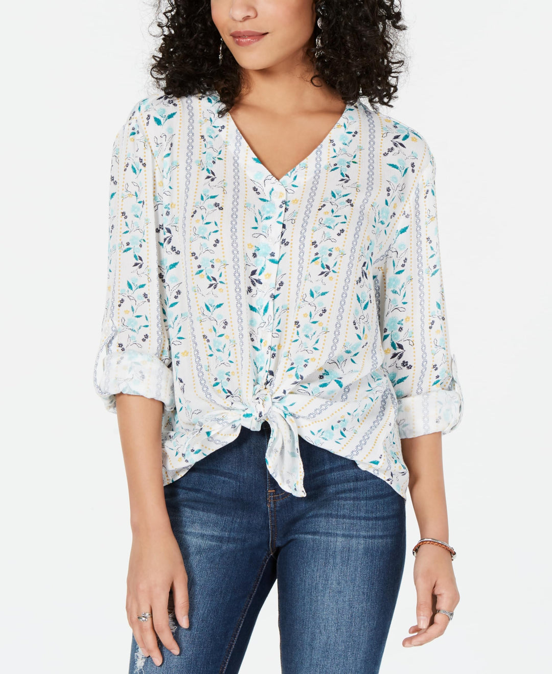 Style & Co Printed Tie Front Top