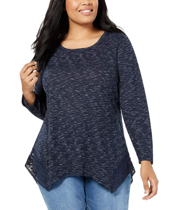Style & Co Plus Size Space Dyed Lace Handkerchief Hem Top