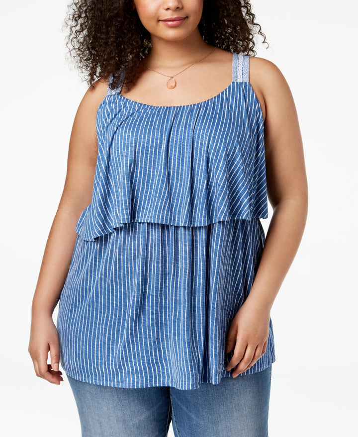 Style & Co Plus Size Printed Flounce Sleeveless Top