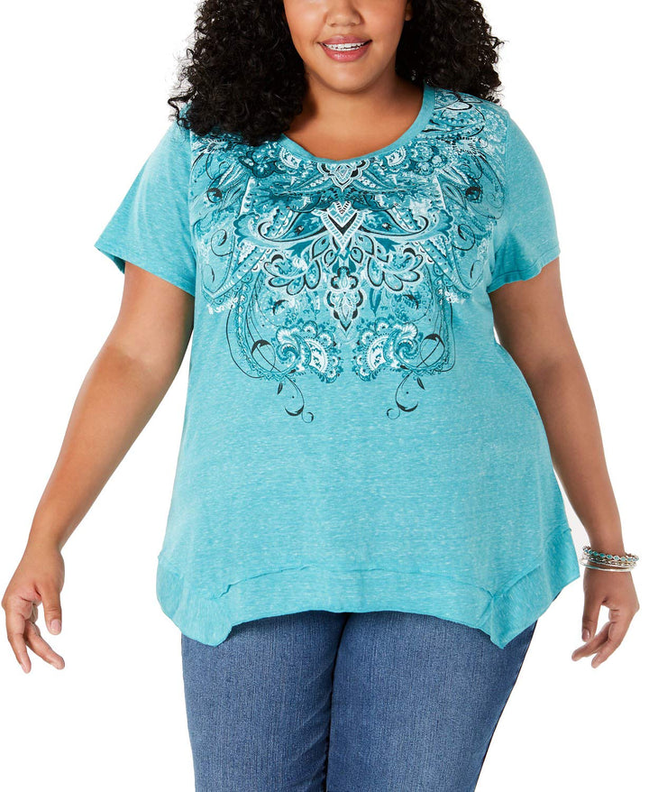 Style & Co Plus Size Graphic Handkerchief Hem Top