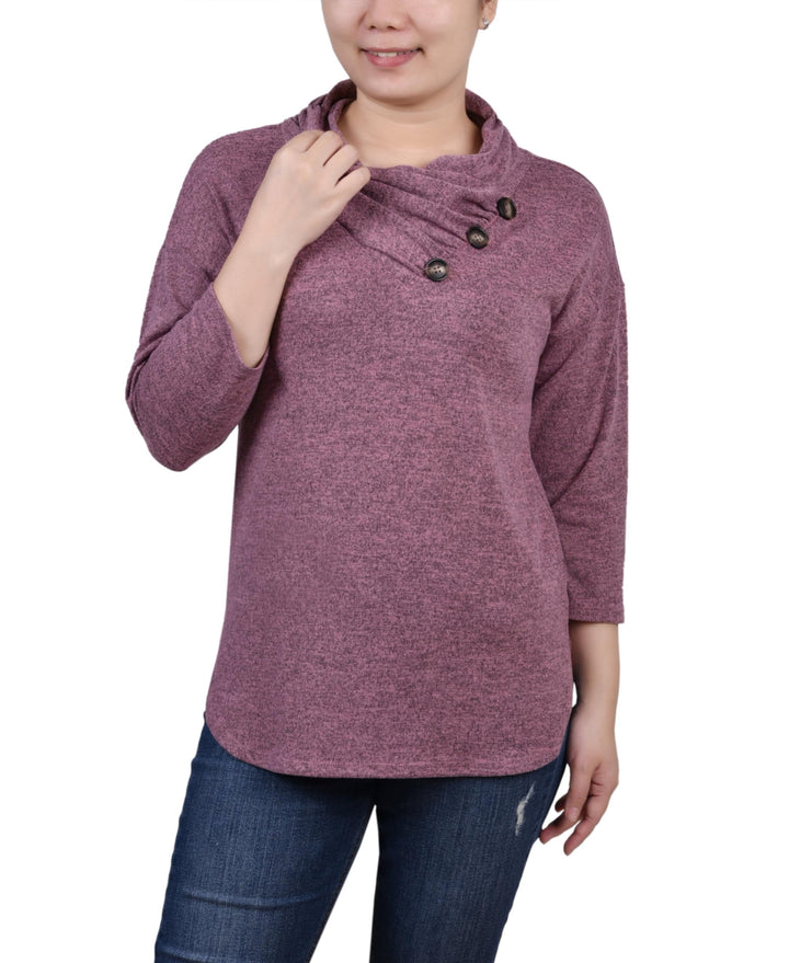 NY Collection Petite 3/4 Sleeve Crossover Cowl Neck Top