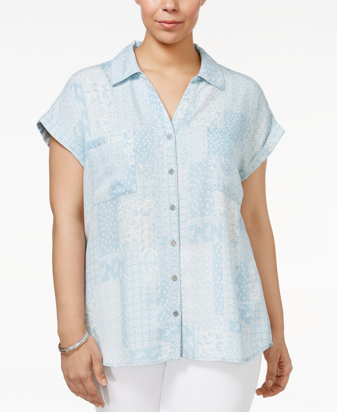 Style & Co Plus Size Short Sleeve Denim Shirt