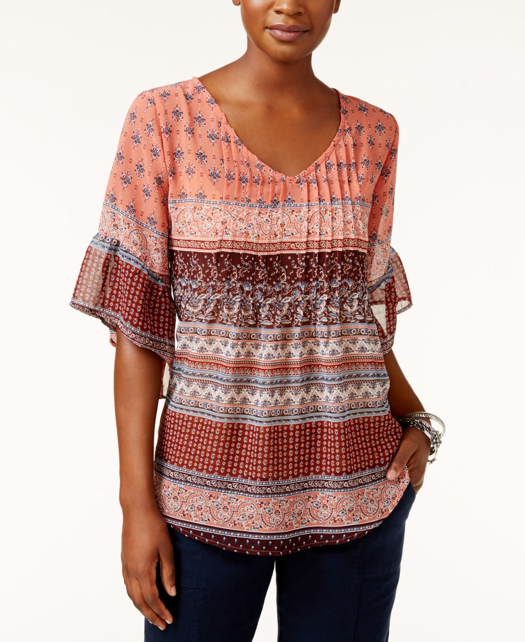 Style & Co Pintucked Peasant Top