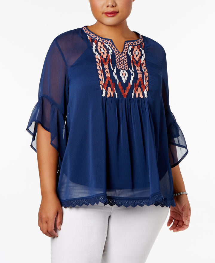 Style & Co Plus Size Embroidered Layered Look Blouse