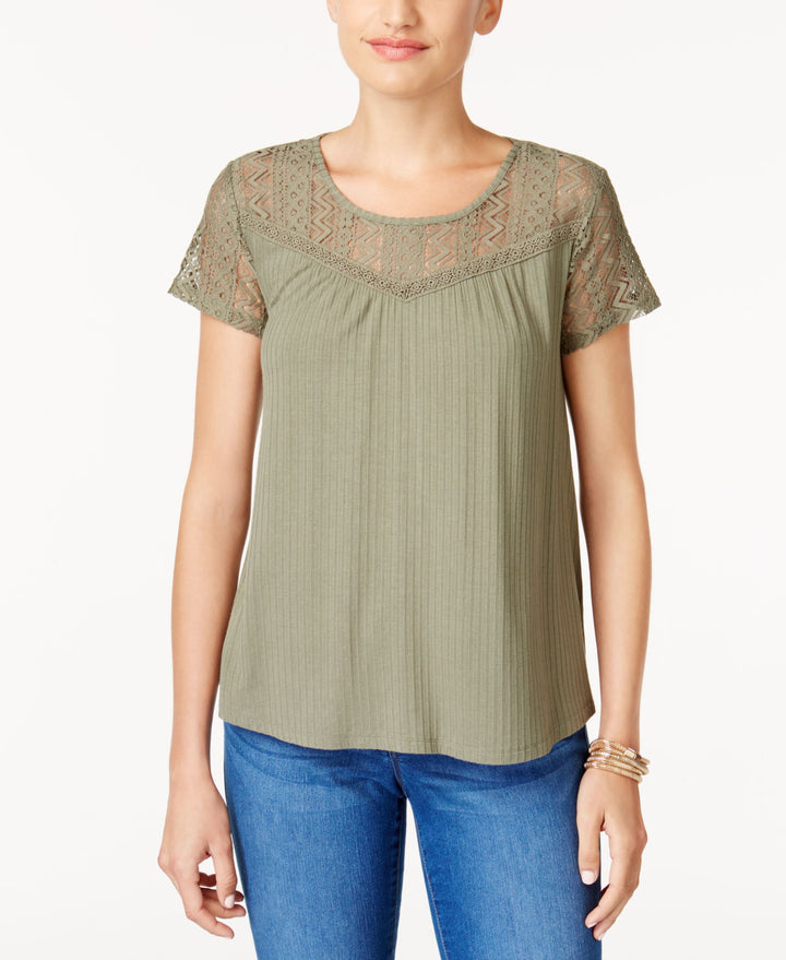 Style & Co Textured Lace Yoke Top