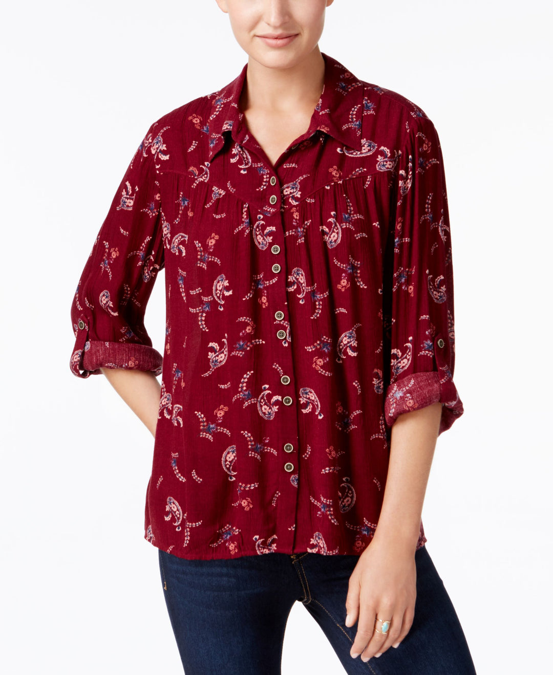 Style & Co Petite Textured Paisley Print Shirt