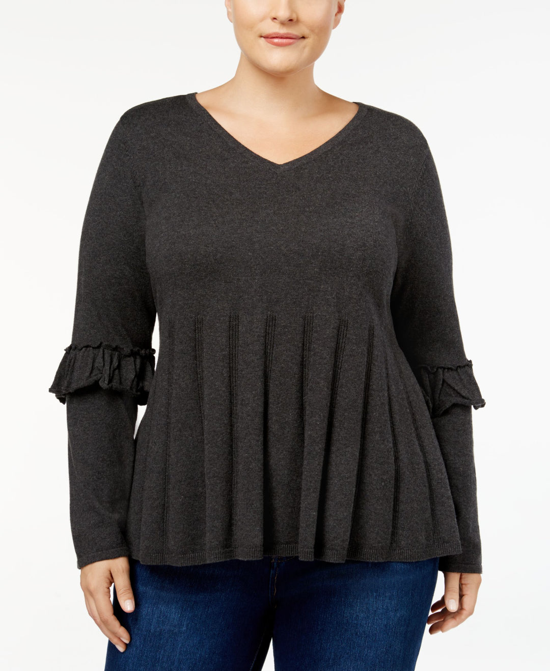Style & Co Plus Size Ruffled Sleeve Pleated Sweater