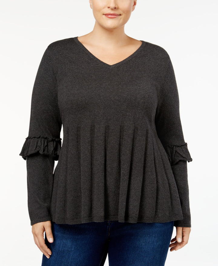Style & Co Plus Size Ruffled Sleeve Pleated Sweater