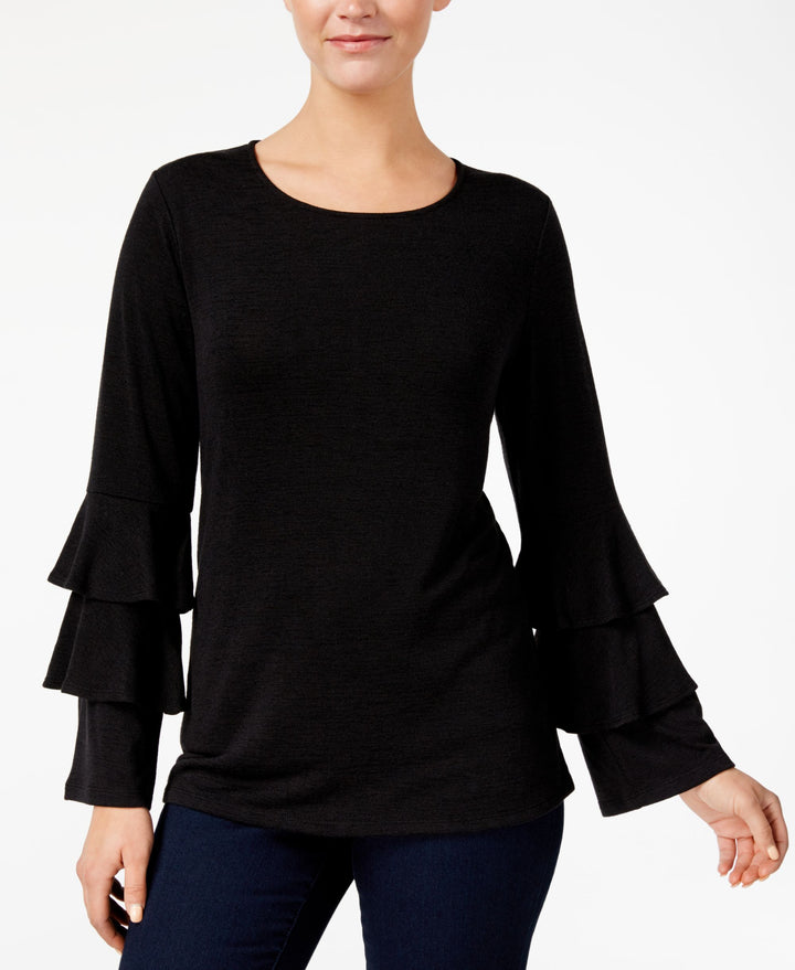 Style & Co Ruffled Sleeve Heathered Top