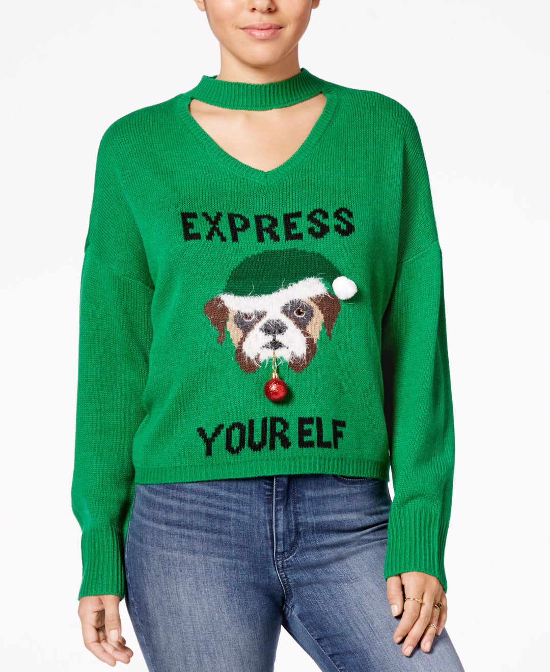 Ultra Flirt By Ikeddi Juniors Express Your Elf Embellished Graphic Holiday Sweater