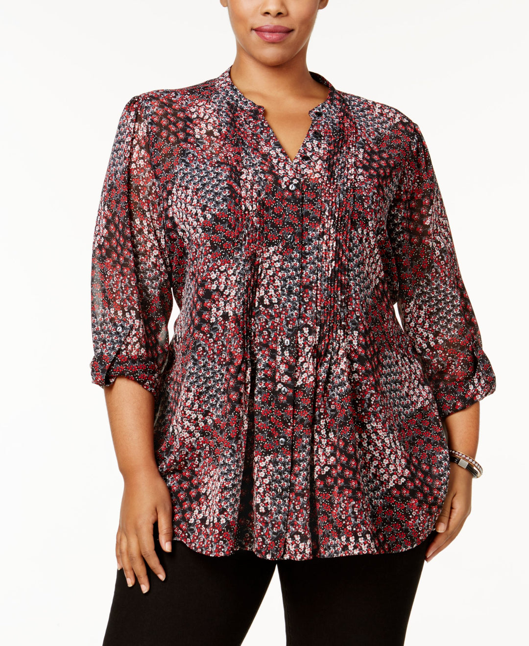 Style & Co Plus Size Printed Pintucked Blouse