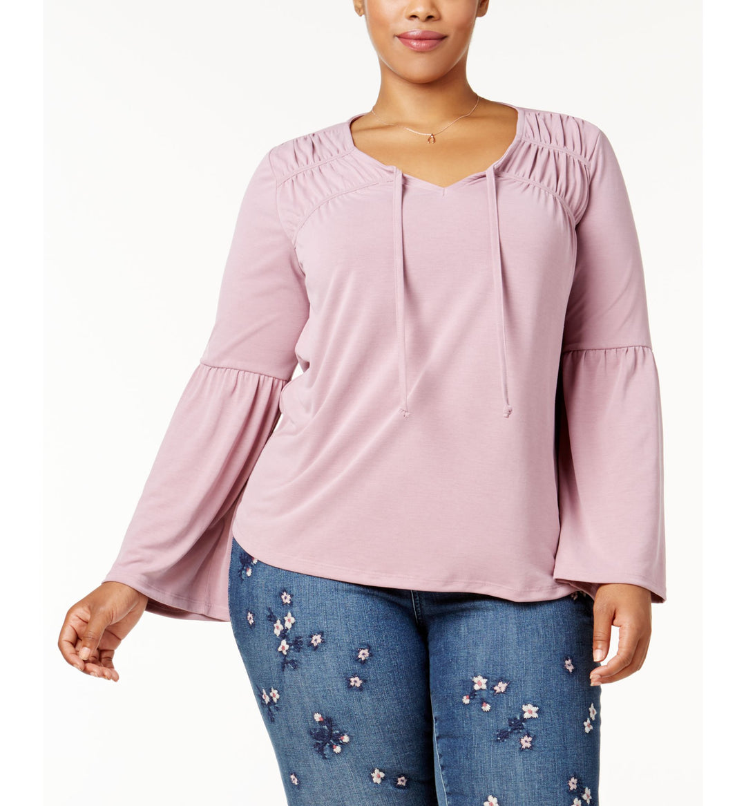 Style & Co Plus Size Ruched Bell Sleeve Top