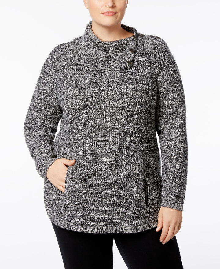 Style & Co Plus Size Envelope Collar Marled Sweater