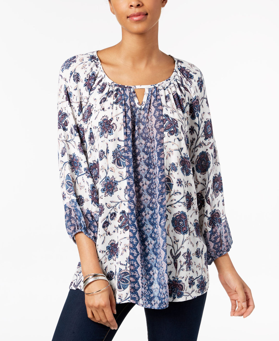 Style & Co Printed Keyhole Top