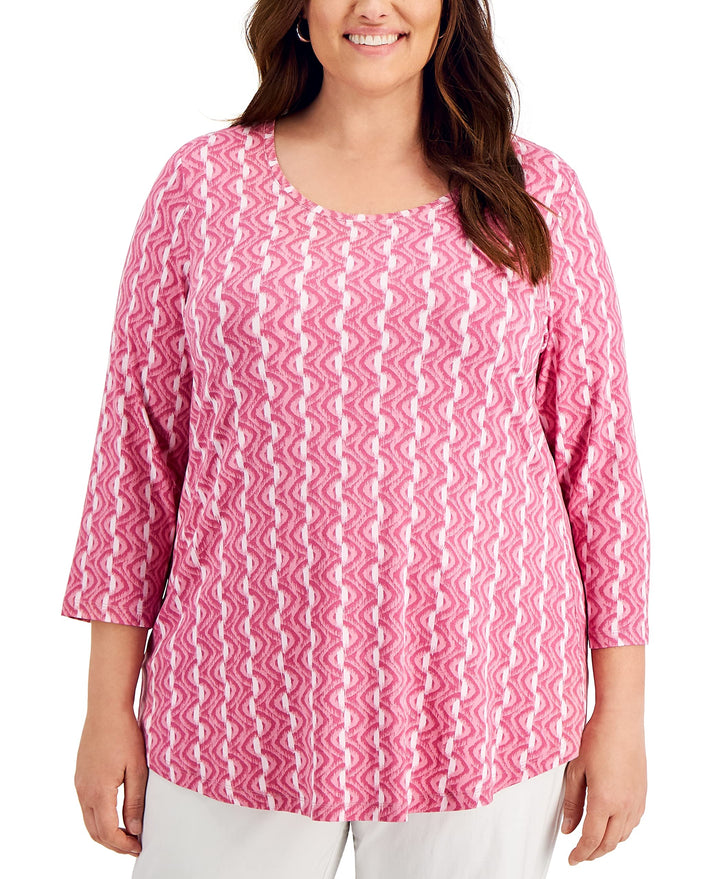 JM Collection Plus Size 3/4 Sleeve Printed Top