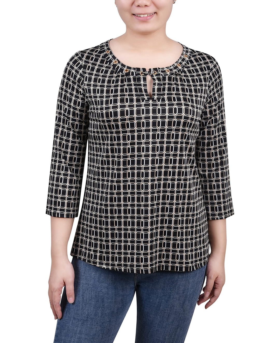 Petite Size 3/4 Sleeve Grommet Top