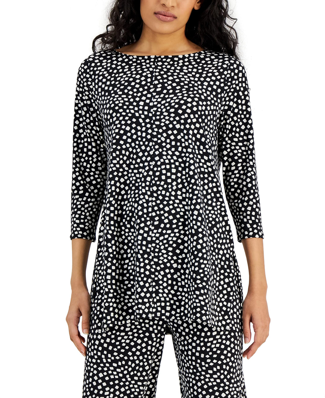 Alfani Boat Neck 3/4 Sleeve Printed Tunic