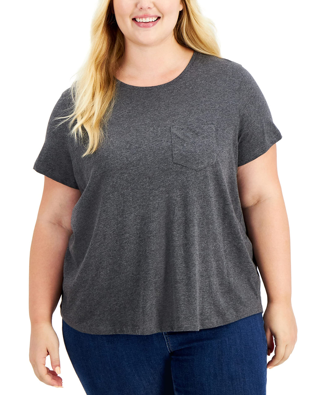 Style & Co Plus Size Cotton Heathered One Pocket T-Shirt