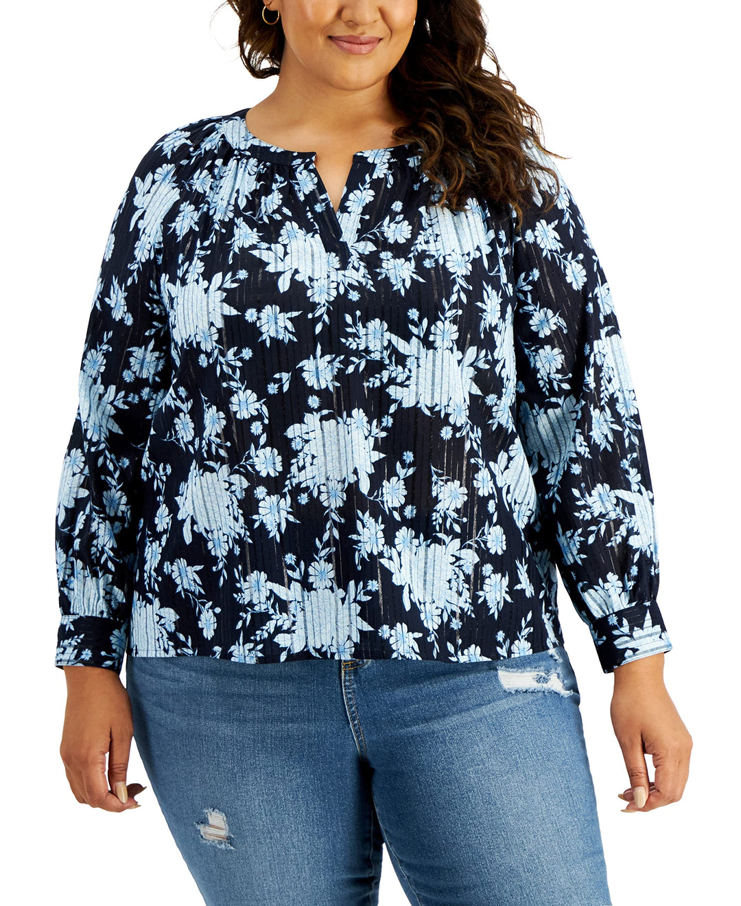 Style & Co Plus Size Metallic Striped Top