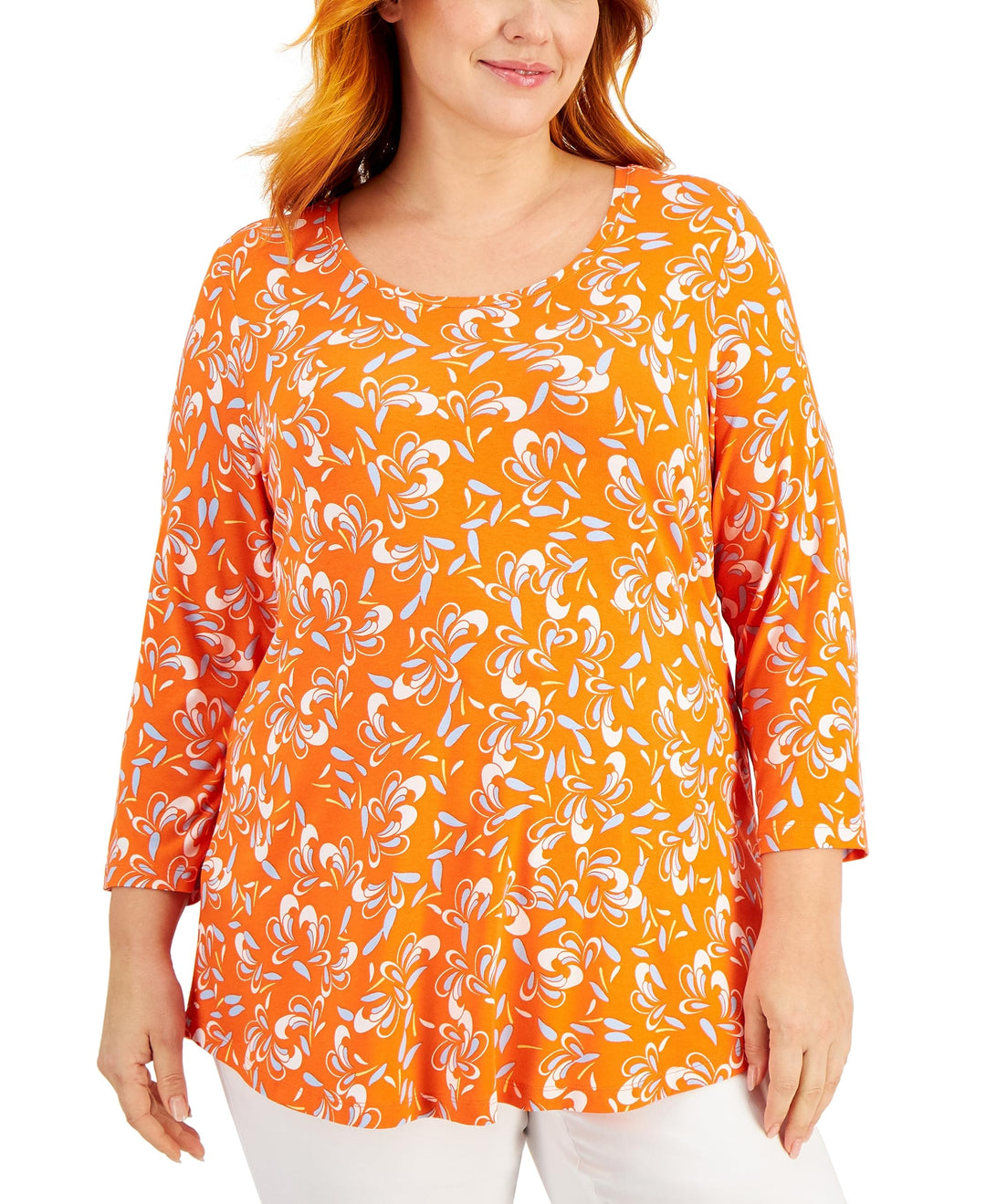 JM Collection Plus Size Printed 3/4 Sleeve Top