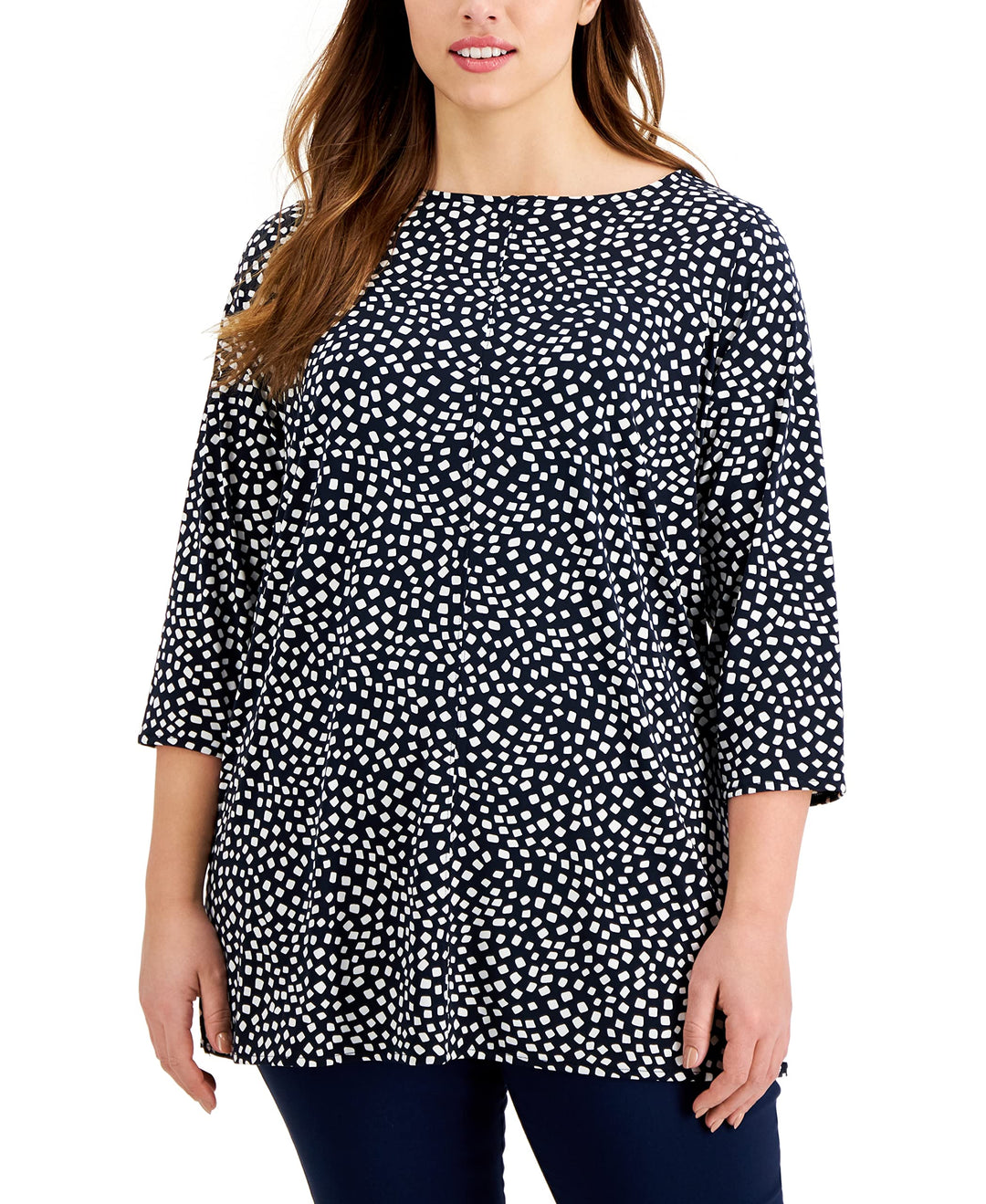 Alfani Plus Size Printed 3/4 Sleeve Top