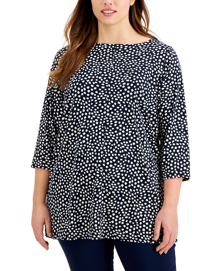 Alfani Plus Size Printed 3/4 Sleeve Top