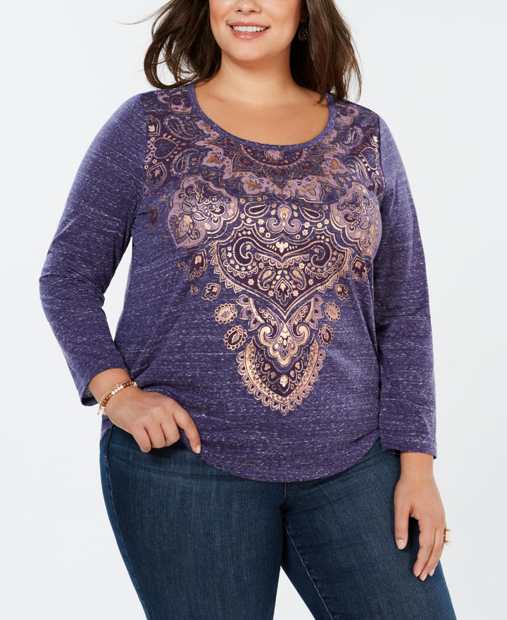 Style & Co Plus Size Metallic Graphic Top