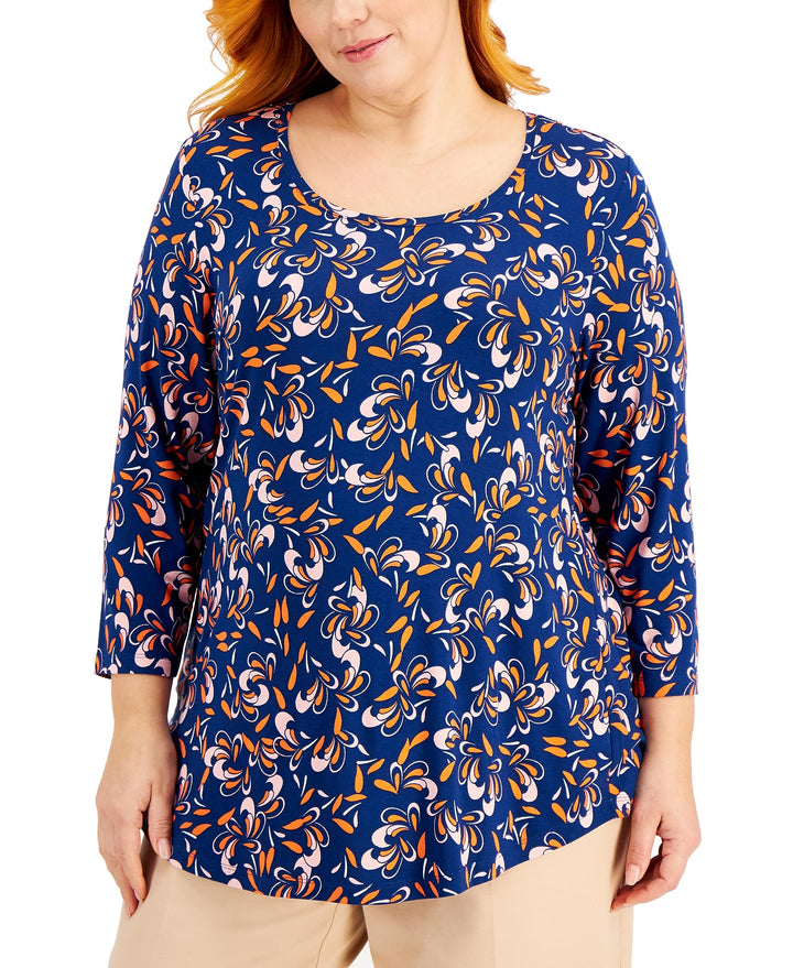 JM Collection Plus Size Printed 3/4 Sleeve Top