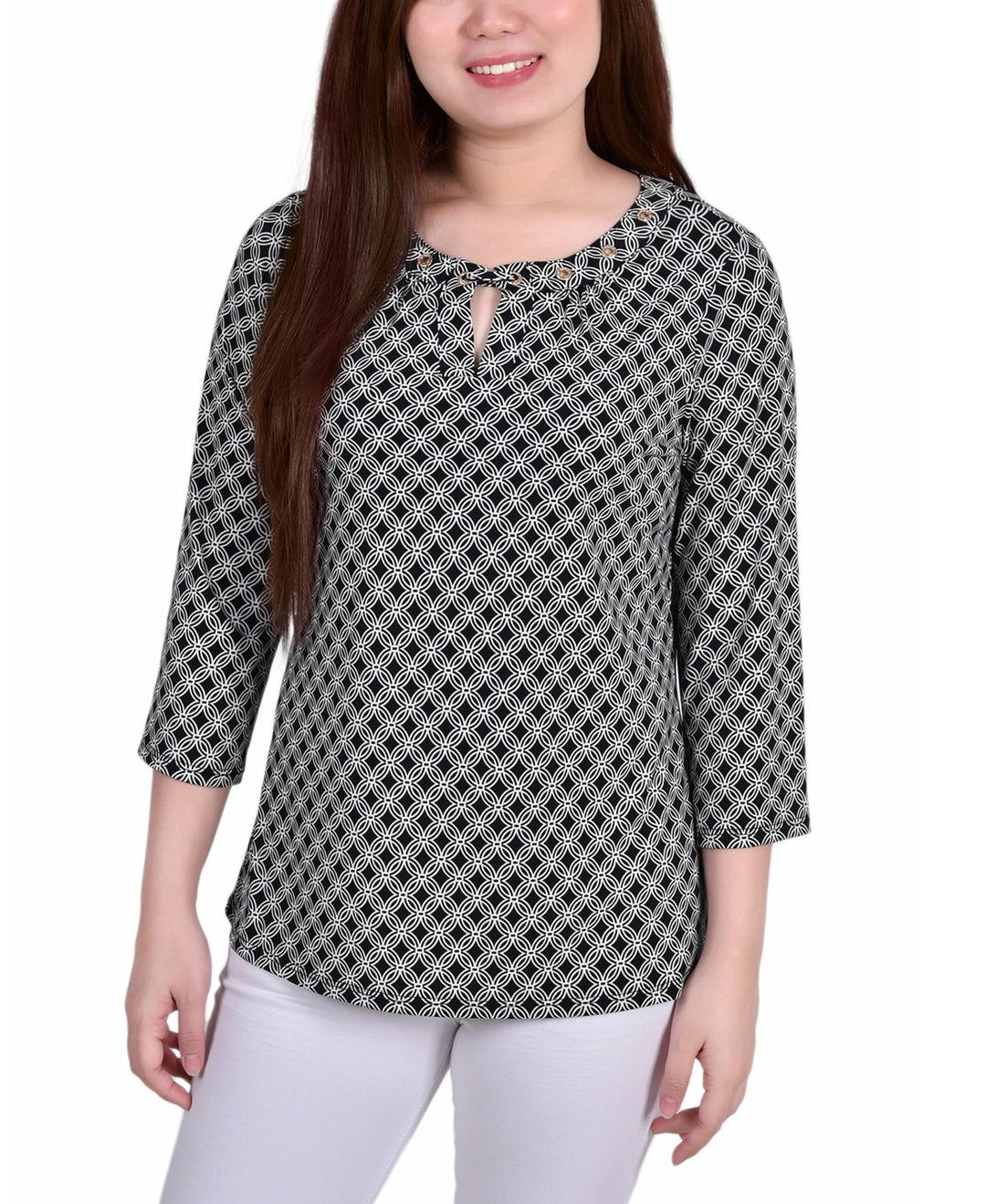 Petite Size 3/4 Sleeve Grommet Top