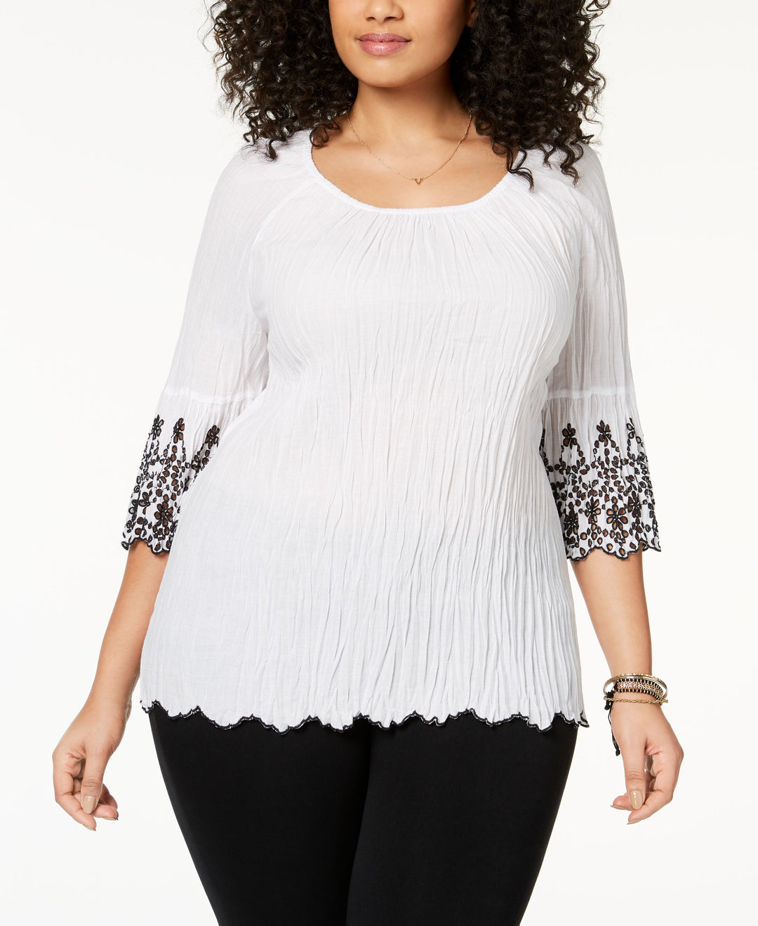Style & Co Plus Size Cotton Eyelet Trim Top