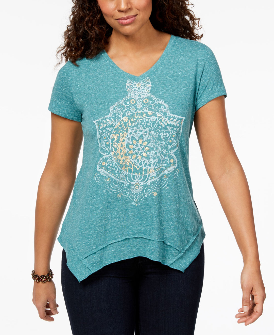 Style & Co Printed Asymmetrical Hem T-Shirt