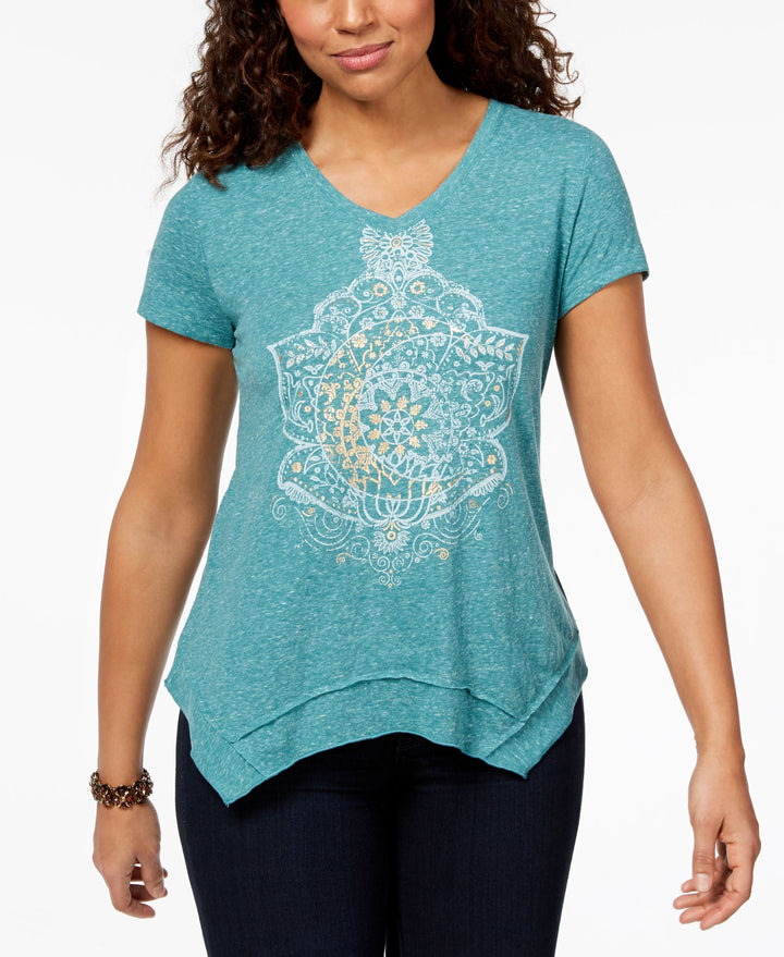 Style & Co Printed Asymmetrical Hem T-Shirt