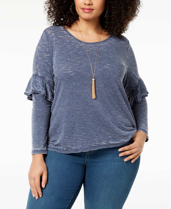 Style & Co Plus Size Burnout Ruffled Sleeve Top
