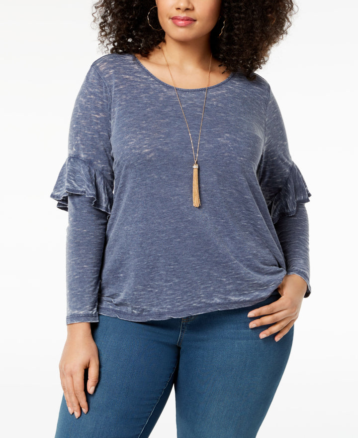 Style & Co Plus Size Burnout Ruffled Sleeve Top