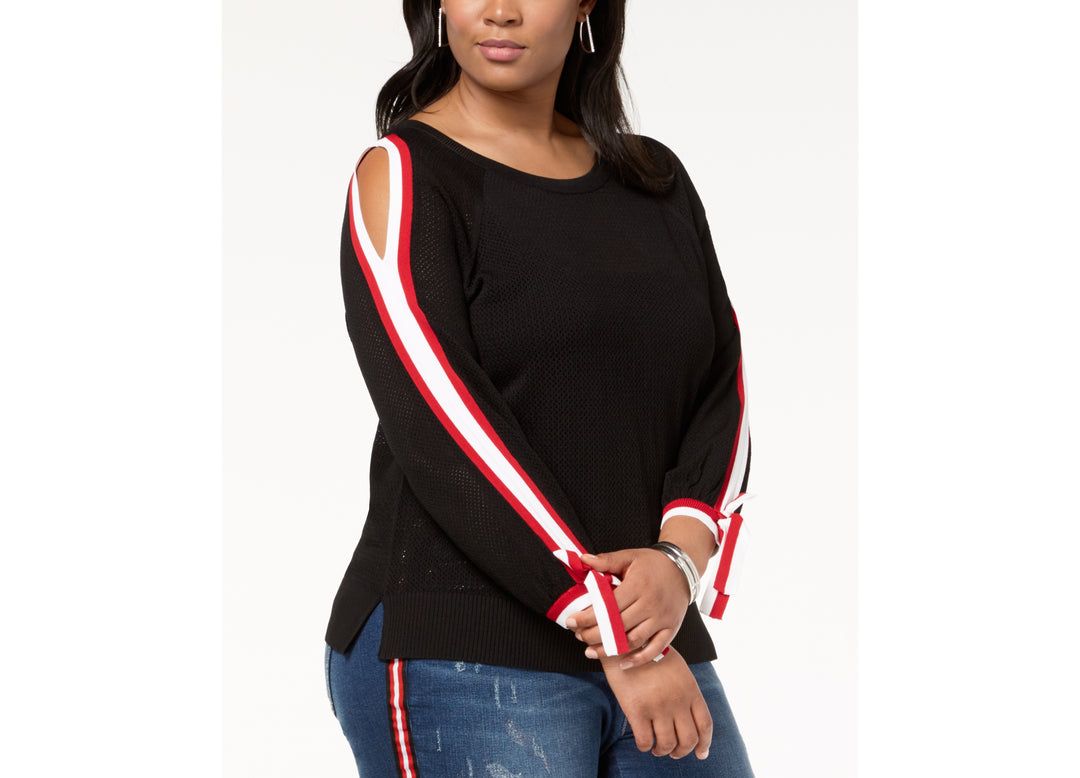 I.N.C. Plus Size Stripe-Trim Cold-Shoulder Top