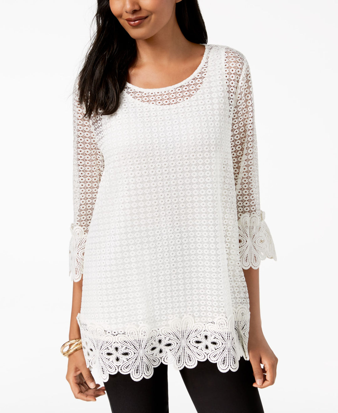 Alfani 3/4 Sleeve Crochet Top