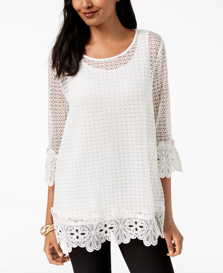 Alfani 3/4 Sleeve Crochet Top