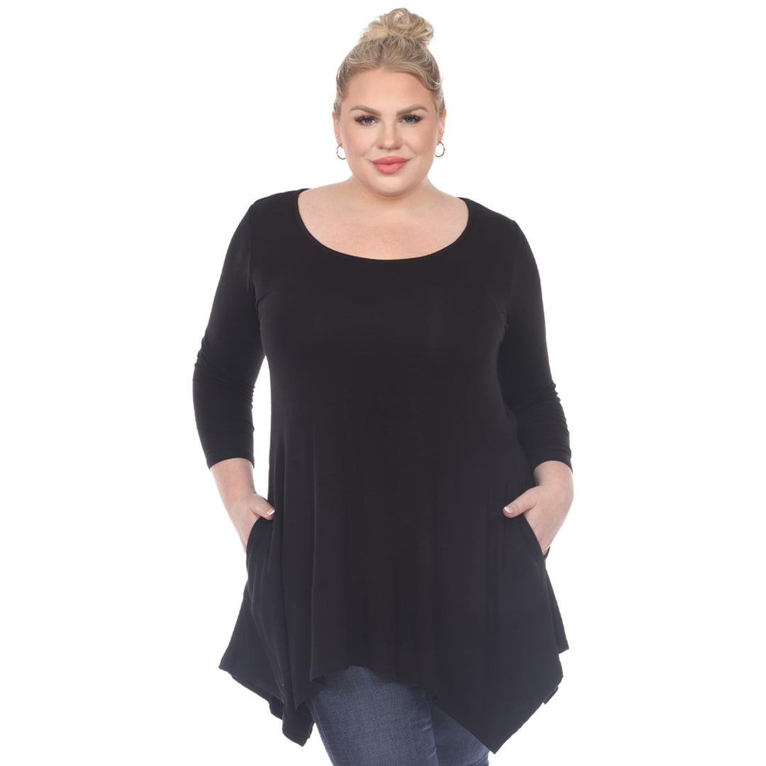 White Mark Women s Plus Size Quarter Sleeve Solid Sharkbite Tunic Top