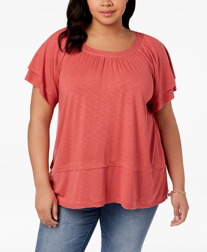 Style & Co Plus Size Flutter Sleeve Swing Hem Top