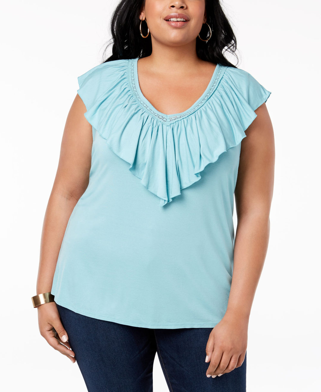 Style & Co Plus Size Ruffled V Neck Top