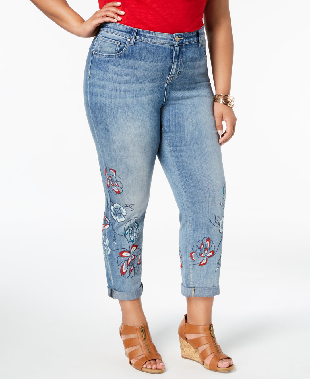 Plus Size Liberty Embroidered Boyfriend-Fit Ankle Jeans