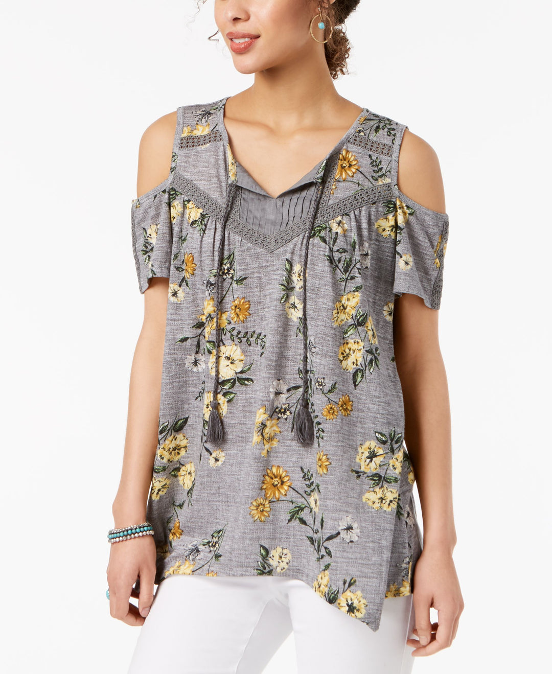 Style & Co Printed Handkerchief Peasant Top