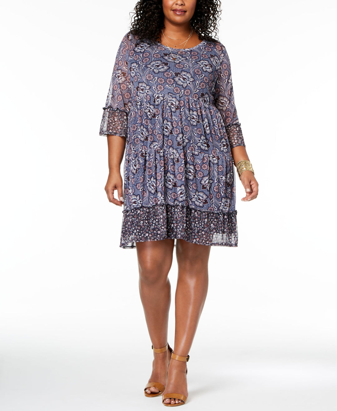 Style & Co Plus Size Printed Lantern Sleeve Empire Waist Dress