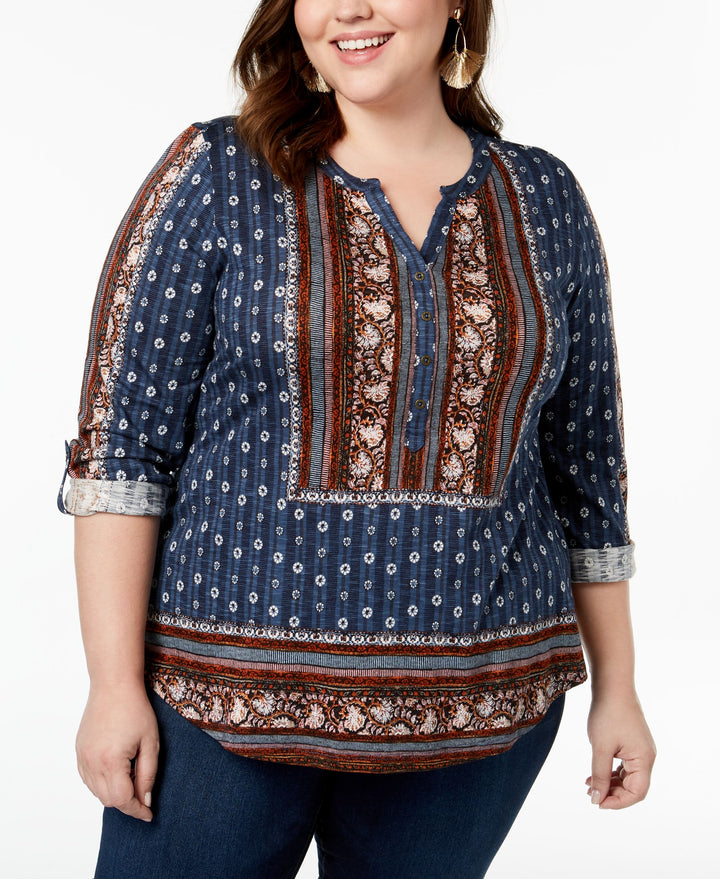 Style & Co Plus Size Mixed Print Peasant Top